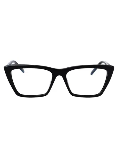 Saint Laurent Sl 737 Mica Thin Opt Glasses In Black-black-transparent