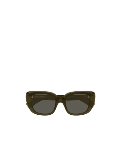 Saint Laurent Eyewear Rectangle-frame Logo Detail Sunglasses In Green