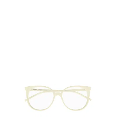 Saint Laurent Eyewear Round Frame Glasses In Beige