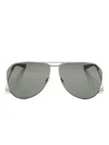 Saint Laurent Logo-engraved Pilot-frame Sunglasses In Grey