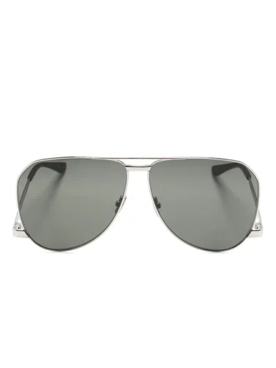 Saint Laurent Logo-engraved Pilot-frame Sunglasses In Grey