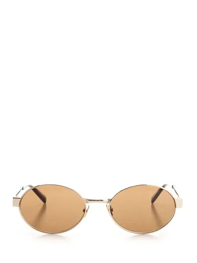 Saint Laurent 'sl 693' Gold Tone Sunglasses With Engraved Logo In Metal Woman In Multicolor