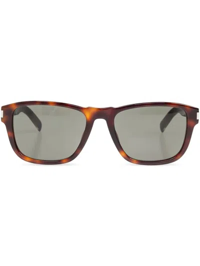 Saint Laurent Square Sunglasses With Tinted Lenses And Tortoiseshell Frame In Brown