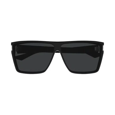 Saint Laurent Vitti Flat-top Acetate Rectangle Sunglasses In Black Dark Grey