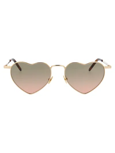 Saint Laurent Eyewear Loulou Heart Frame Sunglasses In 011 Gold Gold Green