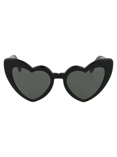 Saint Laurent Wave Heart Frame Sunglasses In Black