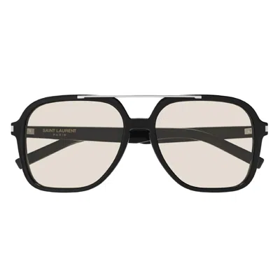 Saint Laurent Aviator-style Silver-tone And Acetate Sunglasses In Black