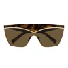 Saint Laurent Tortoiseshell Shield-frame Sunglasses In Havana