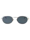 Saint Laurent Silver-silver-blue Metal Sunglasses In Blue