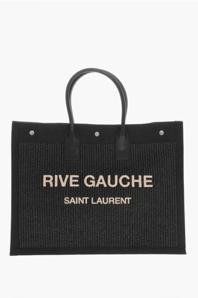 Saint Laurent Fabric Maxi Tote Bag With Embossed Logo In Black