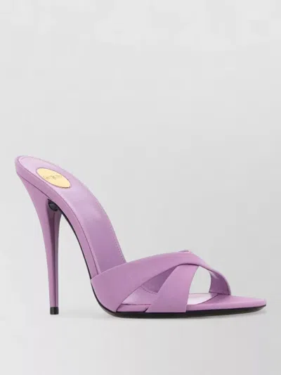 Saint Laurent Fabric Mules Open Toe Cross Strap Design In Purple