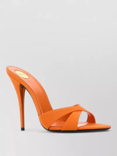 Saint Laurent Fabric Mules Open Toe Cross Strap Design In Orange