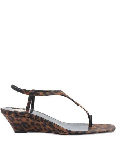 Saint Laurent Fabric Women Shoes Sandles Mid Heel Leather Sole In Multi