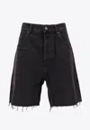 Saint Laurent Faded Denim Bermuda Shorts In Black