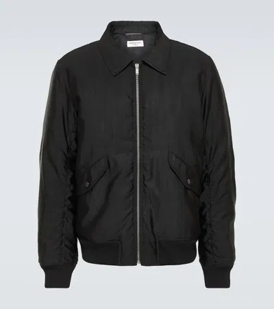 Saint Laurent Faille Bomber Jacket In Black
