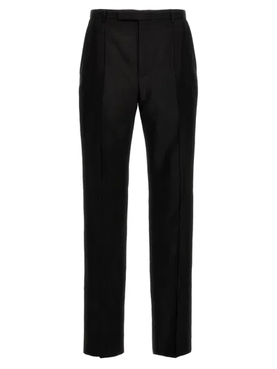 Saint Laurent High-waisted Faille Wool Blend Trousers In Black