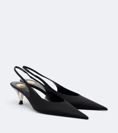 Saint Laurent Fanny Satin Slingback Pumps In Black