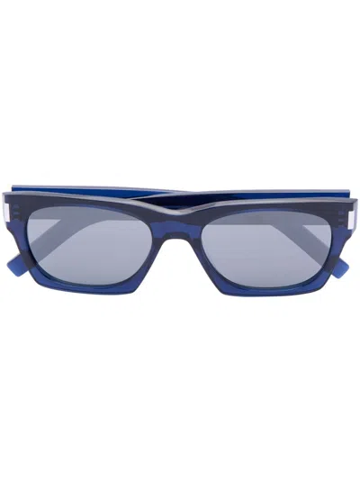 Saint Laurent Fashion-forward Rectangular Shaped Logo Sunglasses In Blue