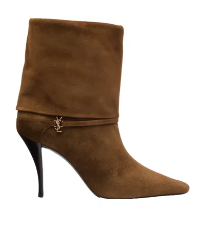Saint Laurent Faux Fur Ankle Boots In Brown