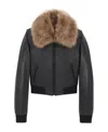 Saint Laurent Faux-fur Collar Cropped Leather Jacket In Black
