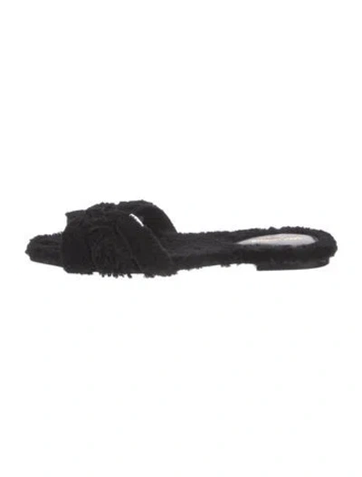 Pre-owned Saint Laurent Faux Fur Cutout Accent Slides In Black