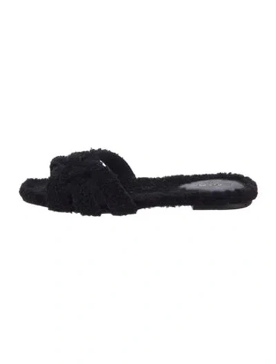 Pre-owned Saint Laurent Faux Fur Cutout Accent Slides In Black