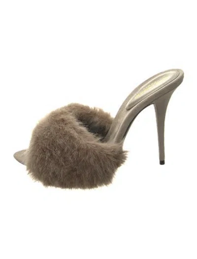 Pre-owned Saint Laurent Faux Fur Mules In Brown