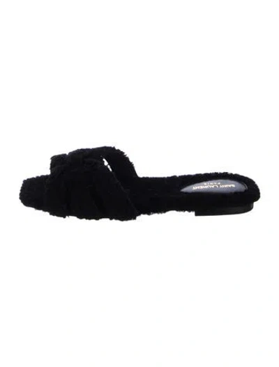 Pre-owned Saint Laurent Faux Fur Slides In Black