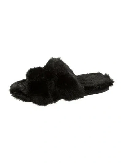 Pre-owned Saint Laurent Faux Fur Slides In Black