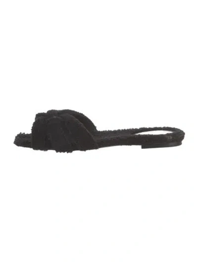Pre-owned Saint Laurent Faux Fur Slingback Sandals W/ Tags In Black
