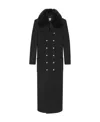 Saint Laurent Faux-fur Trim Double-breasted Coat In Black