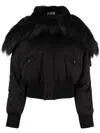 Saint Laurent Satin Bomber Jacket With Faux Fur Trim In Schwarz