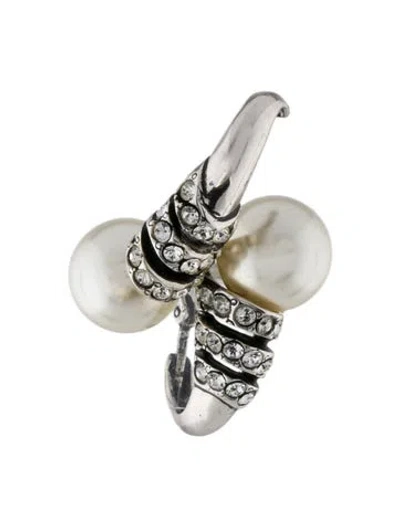 Pre-owned Saint Laurent Faux Pearl & Crystal Ear Cuff In White