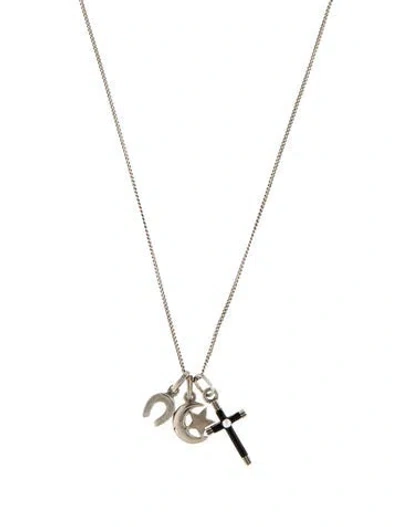 Pre-owned Saint Laurent Faux Pearl & Enamel Charm Pendant Necklace, 27.75" In Black