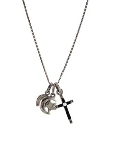 Pre-owned Saint Laurent Faux Pearl & Enamel Charm Pendant Necklace, 27.75" In Multi