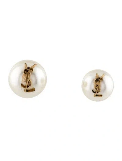 Pre-owned Saint Laurent Faux Pearl Cassandre Stud Earrings In Multicolor