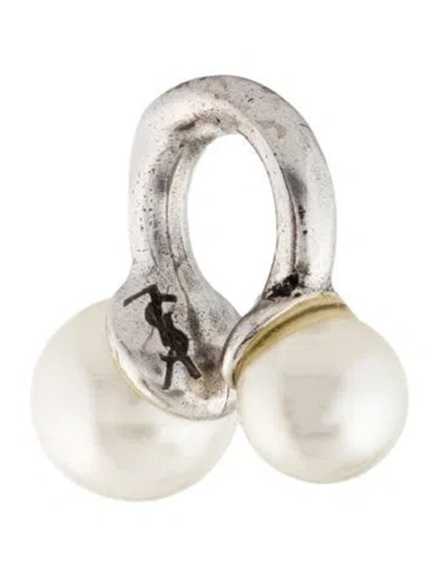 Pre-owned Saint Laurent Faux Pearl Single Earring Ear Cuff In White