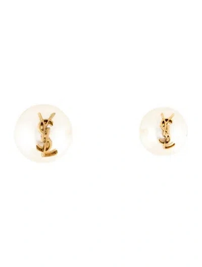 Pre-owned Saint Laurent Faux Pearl Stud Earrings In Multicolor