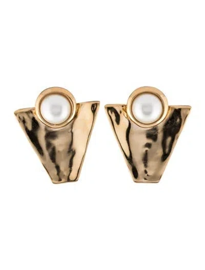 Pre-owned Saint Laurent Faux Pearl Triangle Clip-on Earrings In Multicolor