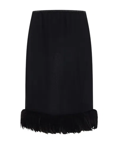 Saint Laurent Feather-trim Silk Skirt In Black