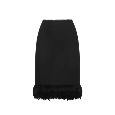 Saint Laurent Feathers Trim Silk Skirt Women