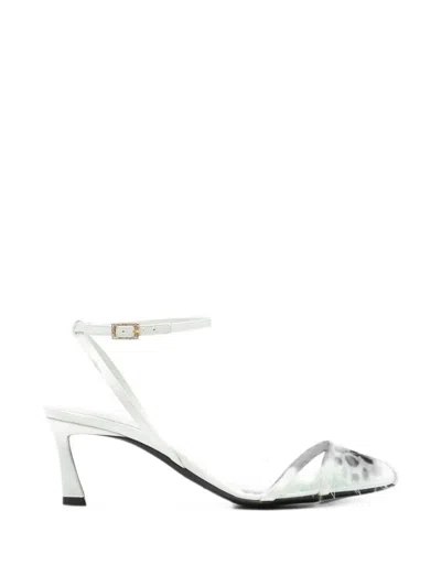 Saint Laurent Feather-trim Buckle-fastening Heeled Sandals In White