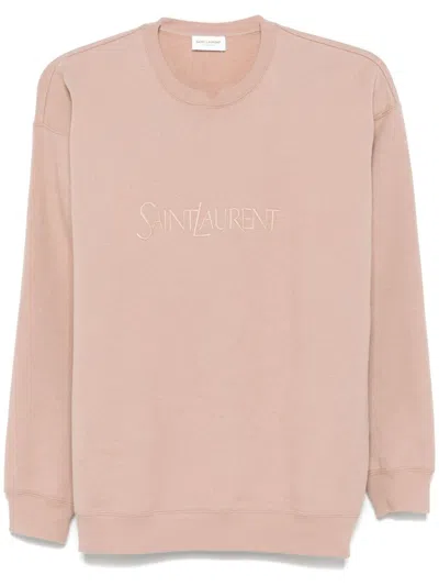 Saint Laurent Logo Cotton Jersey Sweatshirt In Pink