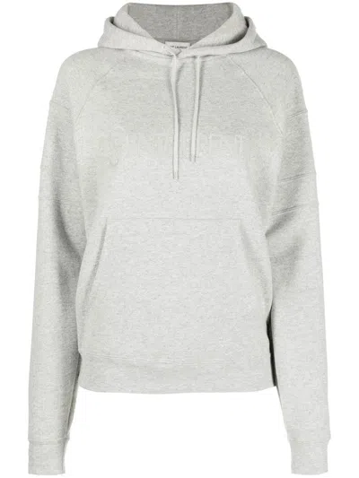 Saint Laurent Felpa In Cotone Con Logo Ricamato Sweatshirts Grey In Gray