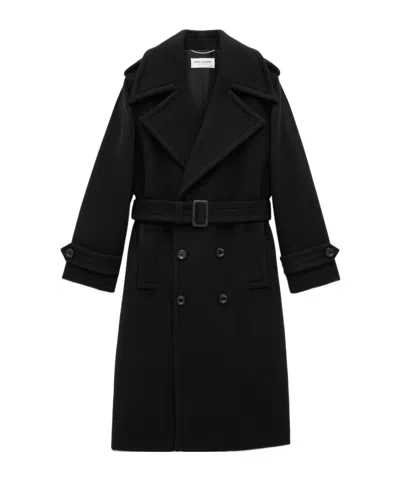 Saint Laurent Felt Trench Coat In Black