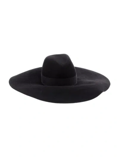 Pre-owned Saint Laurent Felt Wide Brim Hat In Black