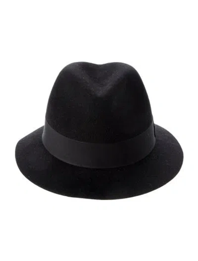 Pre-owned Saint Laurent Felted Rabbit Fedora Hat In Black