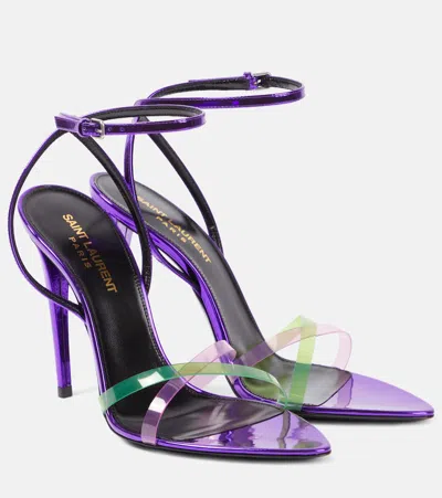Saint Laurent Fever 110 Pvc And Metallic Leather Sandals In Purple