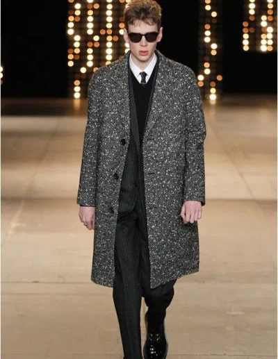 Pre-owned Saint Laurent Final  14fw Tweed Coat Sz46 In Black