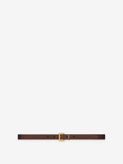 Saint Laurent Cassandre Thin Belt With Square Buckle In Box Leather In Brown